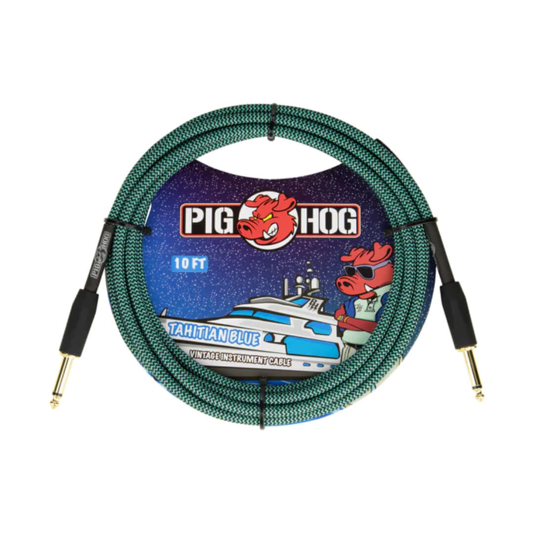 PIG HOG 10" Braided Guitar Lead - Tahiitian Blue