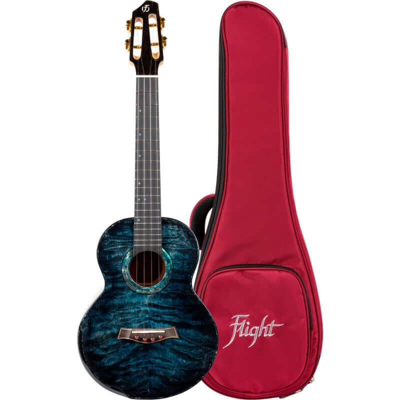 FLIGHT 10th Anniversary Quilted Maple Ukulele - Tenor - Aqua Blue