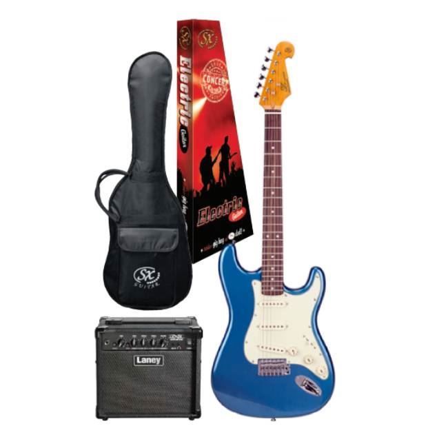 SX VES62LPB Guitar + LANEY LX15 Amp Package - Lake Placid Blue