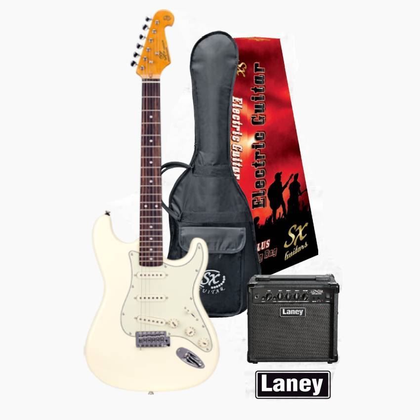 SX VINTAGE WHITE ST STYLE GUITAR & LANEY LX15 AMPLIFIER PACKAGE