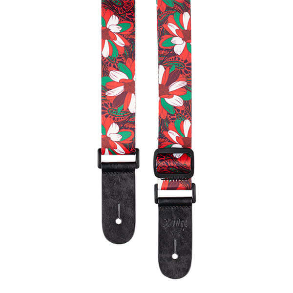 XTR Poly Ukulele Strap - Red, White and Green Floral