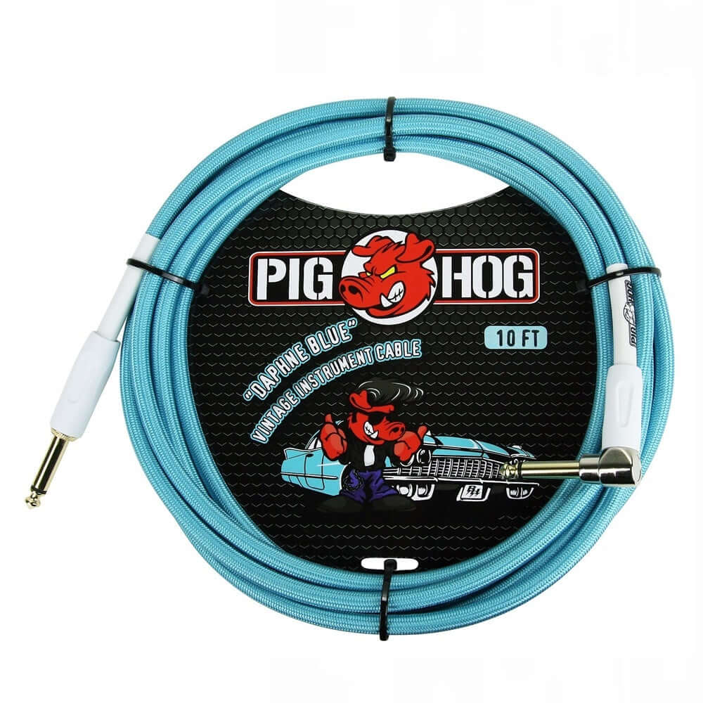 PIG HOG 10' Guitar Lead - Daphne Blue -Right Angle to Straight